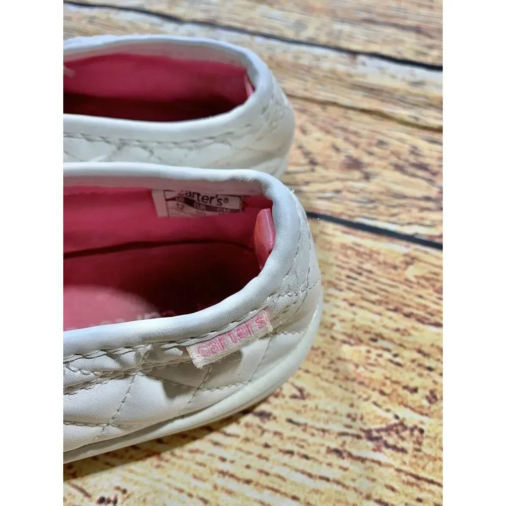 Girls Carters Shoes White Quilted Pattern Size 12 Leather
